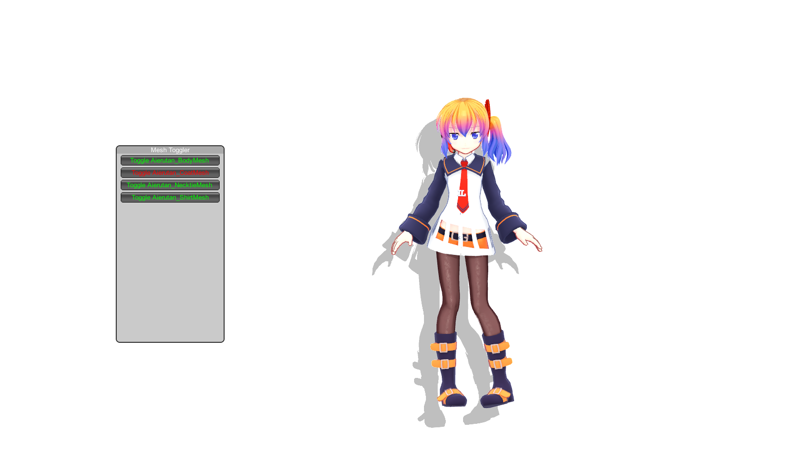 Clothes Toggler menu beside a custom Desktop Mate avatar.